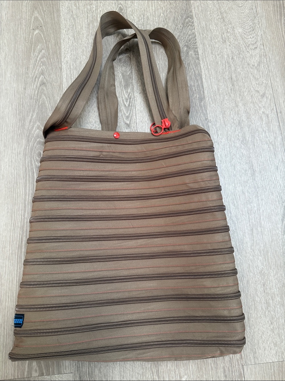 Brown Zipper-Trim Tote Bag - Unbranded